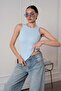Women's Ribbed Look Crew Neck Basic Blouse Undershirt