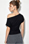 Women's Black Asymmetrical Waist-Fitted Viscose Bat Sleeve Blouse 60286901 - 5