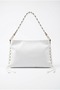 Women's White Color Shiny Wrinkled Leather Hand and Shoulder Bag with Lace Detail - 2