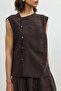 Dark Brown Lyocell Blended Buttoned Women's Top - 8