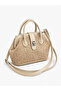 Cream Wicker Women's Retro Model Women's Handbag with Silver Buckle