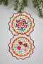 2-Piece Blue Polka Dot Orange Framed Retro Floral Pattern Embroidery Edge Cocktail Napkin 2 Pieces
