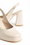 Berry Women's Beige Patent Leather Platform Closed Toe Thick Heeled Shoes - 3