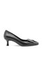Genuine Leather Buckle Short Heeled Women's Shoes 053 Black (Black)