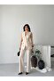 Women's Gold Buttoned Belted Vest Fabric Trousers Set - 5