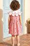 Girl's Summer Dress with Stripes, Front Buttons, Heart Embroidery, Red - 2