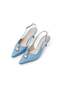 Grace Blue Color Metal Button Women's Heeled Shoes - 8