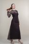 Women Summer Coffee Chic Crew Neck Long Sleeve Embroidered Tulle Stylish Casual Comfortable Dress 50376 - 2