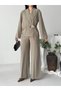 Women's Double-Breasted Collared Trouser Suit with Belt, Stylish Two-Piece Set - 8