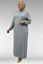 56002 Large Size Linen Robe with Stone and Chain Detail - Gray - 5