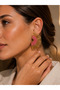 Bemine Pink Bead Embellished Gold Color Elegant Sparkling Vintage Style Special Design Stylish Premium Water Resistant Gold Earring Set - 2