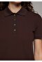 Slim Fit Polo Collar Plain Women's Brown Short Sleeve T-Shirt - 4