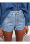 High Waist Mom Fit Patterned Pocket Detailed Women's Jean Shorts - 3