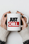كوب سيراميك أبيض بتصميم بسيط مكتوب عليه Just Chill سعة 330 مل مطبوع - 5