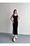 Lcs Modal Fabric Black Dress with Striped Sides and Slits