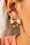 Gold Heart Enamel Ribbon Premium Steel Earrings