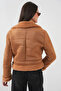 Women's Double-Breasted Collar Faux Fur Light Brown Jacket - 8