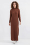Women's Zippered Collar Ribbed Fabric Knitwear Brown Dress - 3