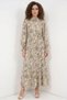 Women's Shirt Collar Belted Ruffled Hem Paisley Patterned Viscose Beige Hijab Dress