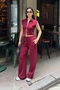 Women's Double Zipper Crop Vest Wide Leg Pants Bottom Top Sports Set - 2