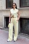 Women's Double Zipper Crop Vest Wide Leg Pants Bottom Top Sports Set - 2