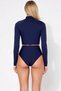 Women's Surfer Bikini Set High Neck Zipper Long Sleeve High Waist Slip Bottom Knitted Fabric Solid Pattern - 5