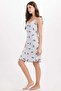 Women's standard fit regular cut thin strap wide collar printed white nightgown - 4