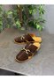Elora Brown Suede Leather Women's Slippers with Gold Buckle - 6