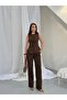 Women's Brown Vest and Trousers Double Linen Set