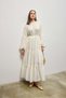Women's Ruffled Layered Chiffon Dress with Lace Detail - Ecru