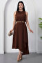 Crew Neck Chain Belted Crepe Dress Grs3992