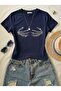 Women's Hand Stone Printed - Lycra Short Sleeve Body Tee Crop