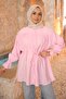 Pink Buttoned Sleeve Elastic Waist Drawstring Modal Woven Shirt - 3