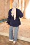 Navy Blue Buttoned Sleeve Elastic Waist Drawstring Modal Woven Shirt - 5