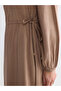 Beige Crew Neck Waist-Slit Dress - 6