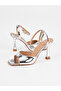 Women's heeled sandals gold patent leather