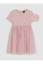 Pink Crew Neck Tulle Detailed Girls' Camisole Dress - 2