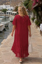 - Bohemian Lace Detailed Flounced Viscose Maxi Dress O1703-Red - 5