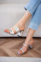 Jodie Buckle Detailed Women's Silver Heeled Slippers - 6