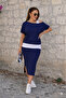 Women's Round Neck Blouse, Strappy Inner Blouse and Skirt, Bottom Top Three-Piece Set