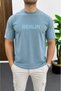 Men's Embossed Printed T-Shirt with Stripe Detail Blue Edw486