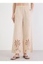 Beige Schiffli Detail Wide Leg Pants - 2