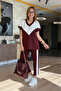 Women's V-Neck Double Color Short Sleeve Viscose Bottom Top Double Set - 3