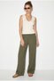 Women's Khaki Lace-Up Elastic Waist Muslin Wide Leg Trousers Yp5502 60286190 - 4