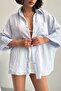 Oversize Bat Sleeve Summer Striped Shirt - 3