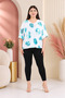 Plus Size V-Neck Shiny Printed Stoned Off Shoulder Loose Capri Sleeve Women's Blouse - 3