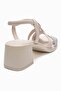Dolen Ecru Genuine Leather Women's Stoned Thick Heel Sandals - 5