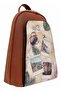 Women's vegan leather brown backpack - ink and pictures design - 2