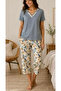 26516-Nena V-Neck Short Sleeve 100% Cotton Tamara Capri Pajama Set