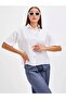 Women's White Oversized Linen Shirt Short Sleeves Loose Shirt - 5